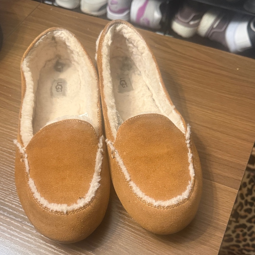 UGG Chestnut Suede Shearling Slip-On Moccasins